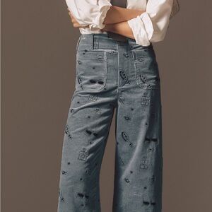 Anthropologie The Colette crop corduroy embroidered pant size 28